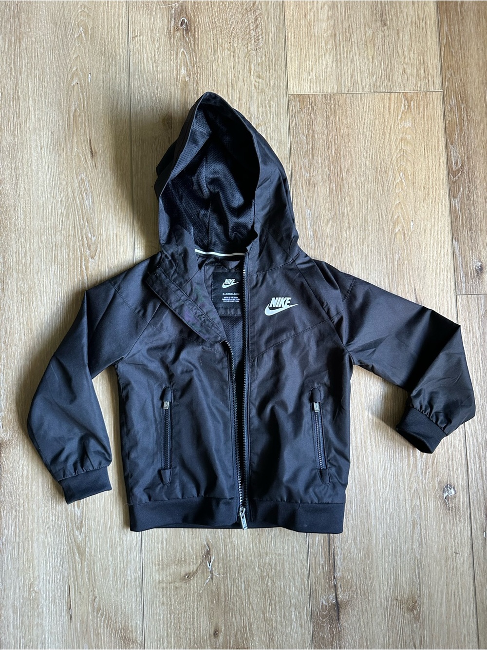 Nike Kids Black Hooded Rain Jacket with White Logo